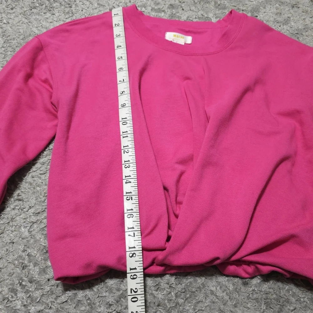 MAEVE Hot Pink Crewneck Cropped Sweatshirt, Faux Knot Twisted Front Hem, XS - Picture 10 of 14